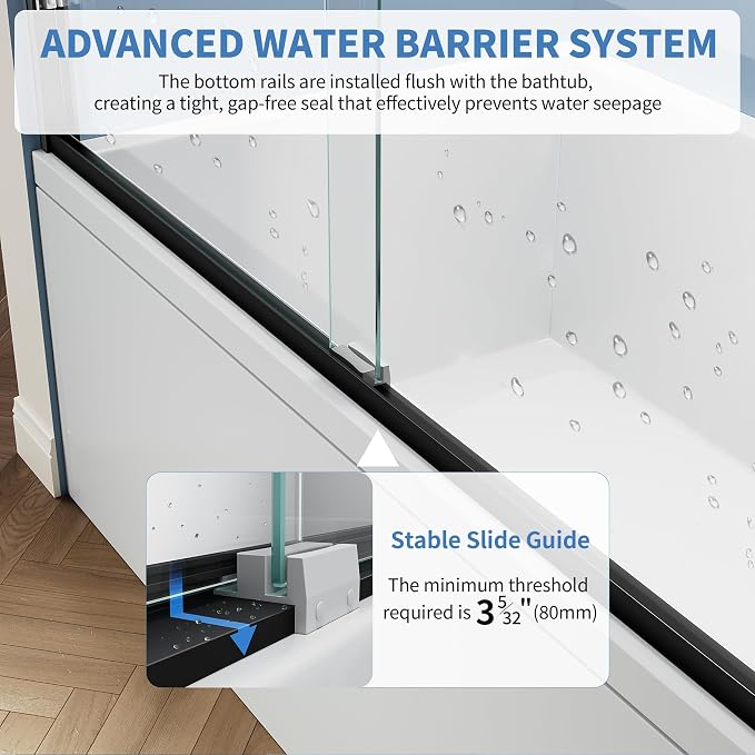56-60″x 58″ Semi-Frameless Sliding Bathtub Shower Door, 1/4" Tempered Glass - Image 5