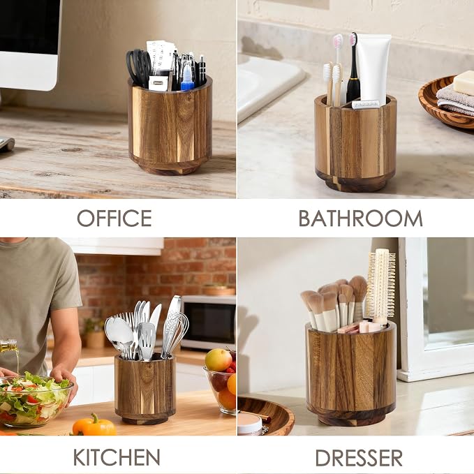 Toothbrush Holders for Bathrooms, Toothbrush Cup, Wooden Bathroom Cup - Image 5