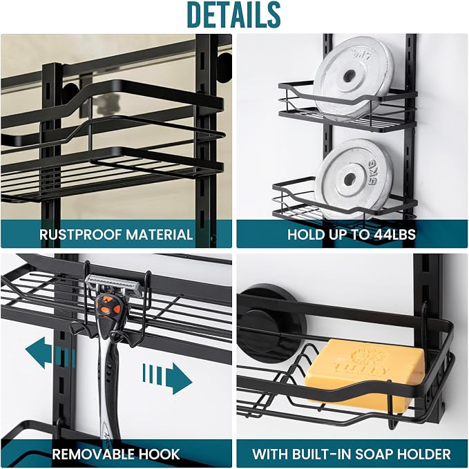 TAILI Hanging Shower Caddy Over The Door Adjustable Hanging Organizer Rack - Image 5