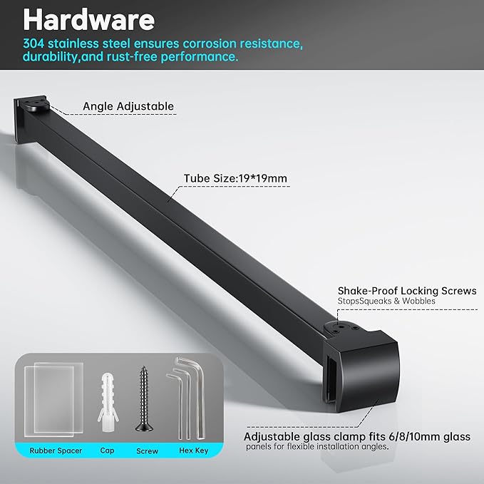 Frameless Shower Door Support Bar, Stainless Steel Wall-to-Glass Support Arm to - Image 2