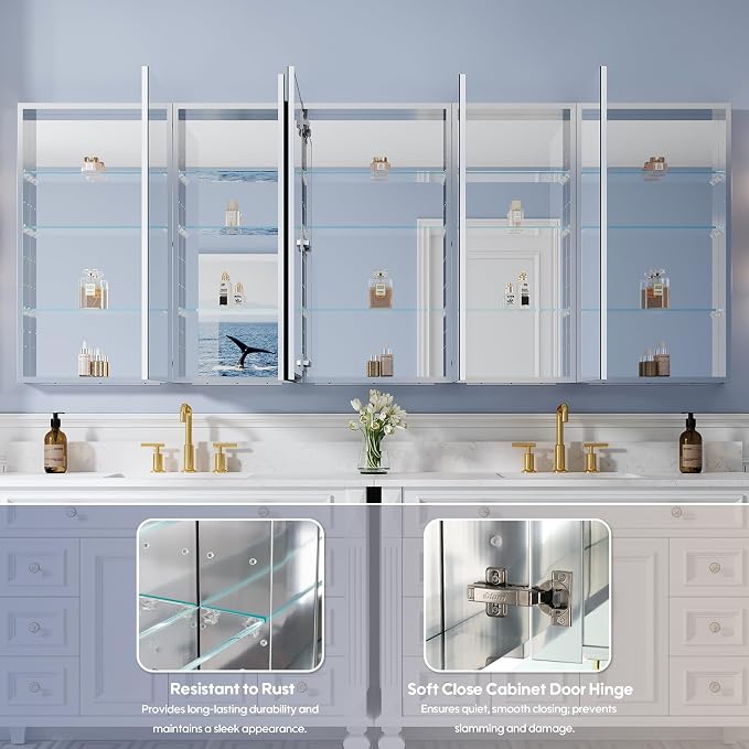 WELLFOR 92" x 36" Bathroom Medicine Cabinet - Image 4