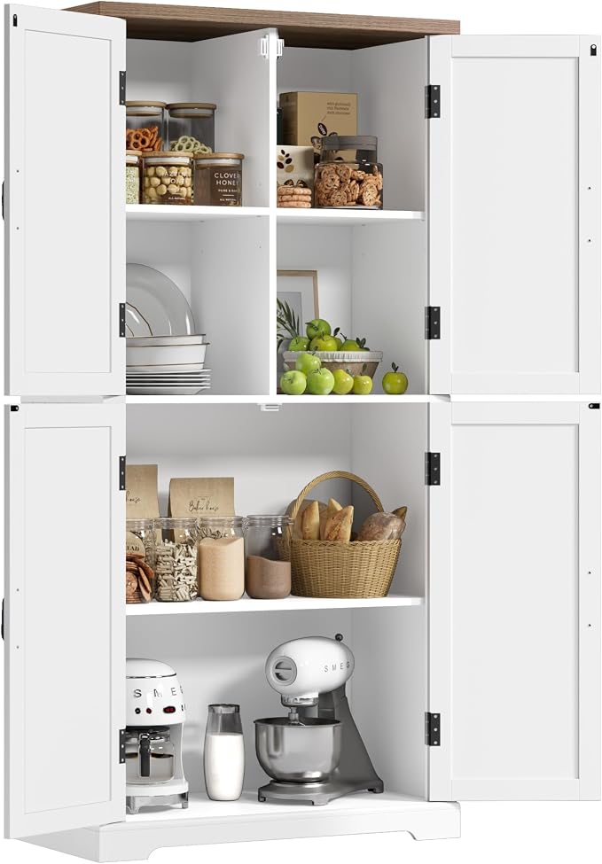 HOSTACK 64" Tall Pantry Cabinet, Modern Farmhouse Kitchen Pantry, Wood Bathroom - Image 7