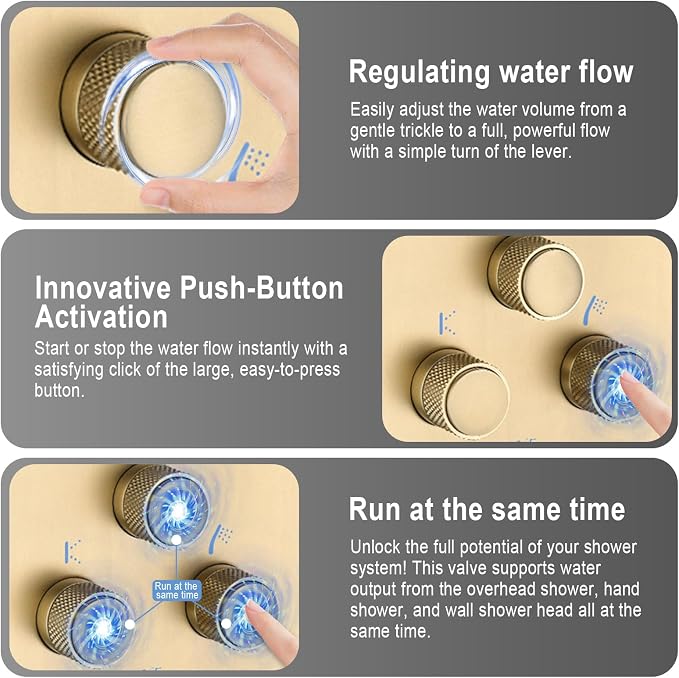 Modern Push Button 3 Way Thermostatic Shower Valve, Concealed 3 Outlet Multi - Image 2