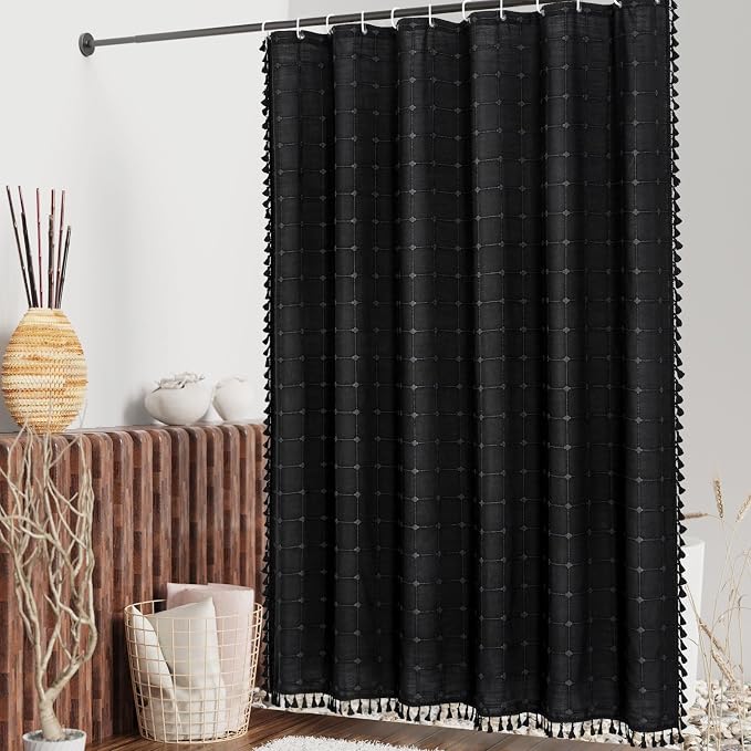MitoVilla Black Boho Small Stall Shower Curtain Set 36 x 72, Farmhouse Narrow - Image 2