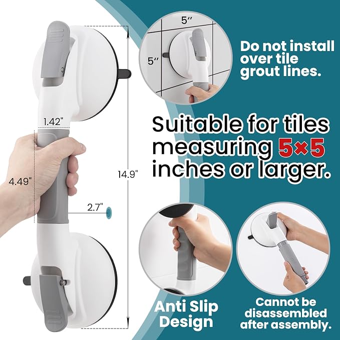 TAILI Grab Bars for Bathtubs and Showers, 2 Pack Shower Handles for Elderly - Image 2
