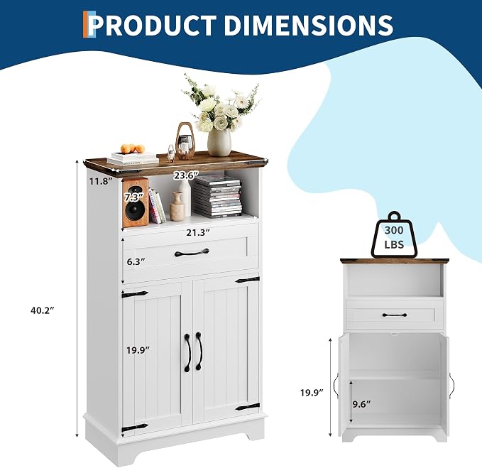 GarveeHome Farmhouse White Storage Cabinet - Image 2