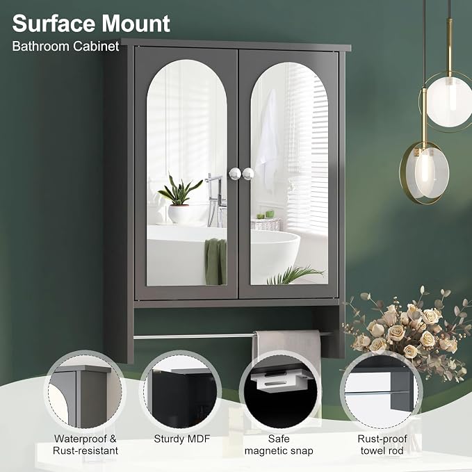 Bathroom Medicine Cabinet Mirror, Arched Bathroom Cabinet - Image 4