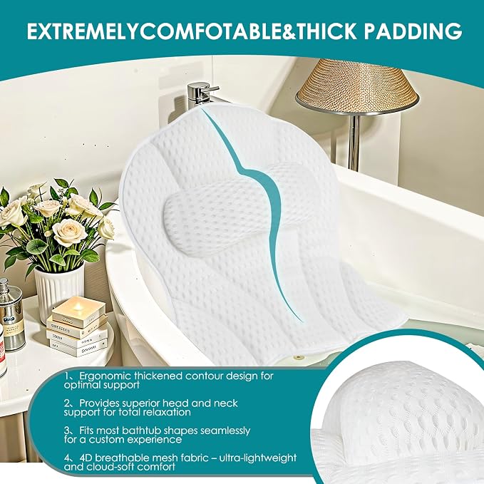 SQLHM Bath Pillows for Tub, Luxury Bath Pillow for Neck and Back Support - Image 3