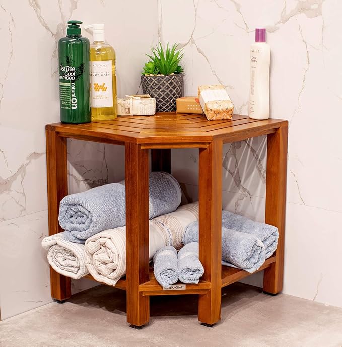 TeakCraft Teak Corner Shower Bench - Image 3