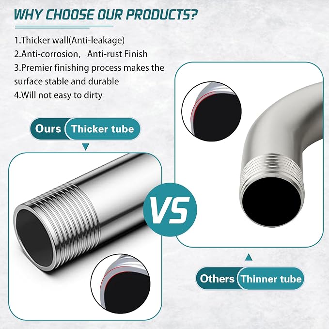 16 Inch Shower Arm with Flange, Stainless Steel 90 Degree Rain Shower Head - Image 5