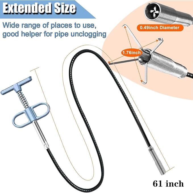 Drain Snake 61 Inch Flexible Claw Grabber Tool - Image 2