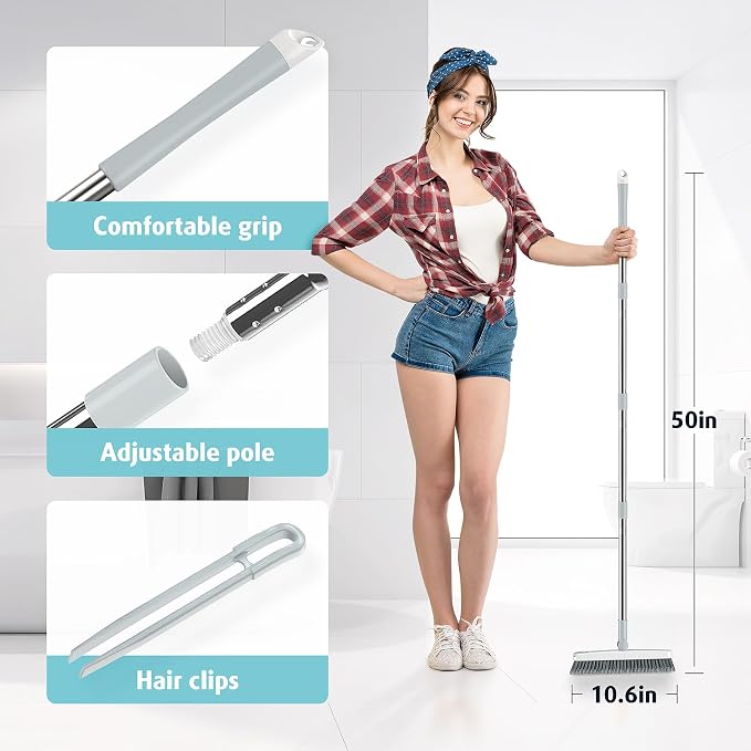 AIR U+ Grout Brush with Long Handle 180° Swivel Scrub Brush with Tweezers to - Image 2