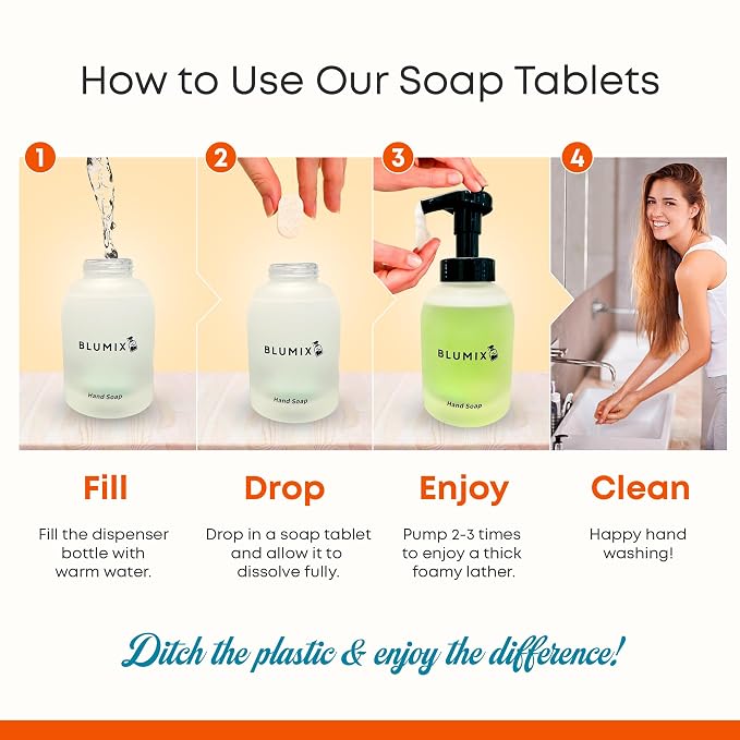 Foaming Hand Soap Starter Set – Reusable Glass Pump Bottle + 4 Scented Soap - Image 3