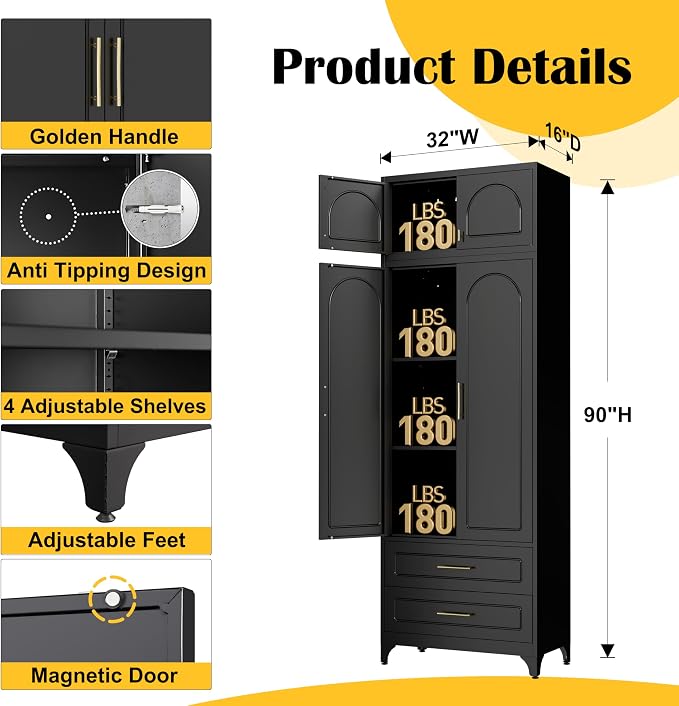 Kitchen Pantry Cabinet，90" Storage Cabinets - Image 2