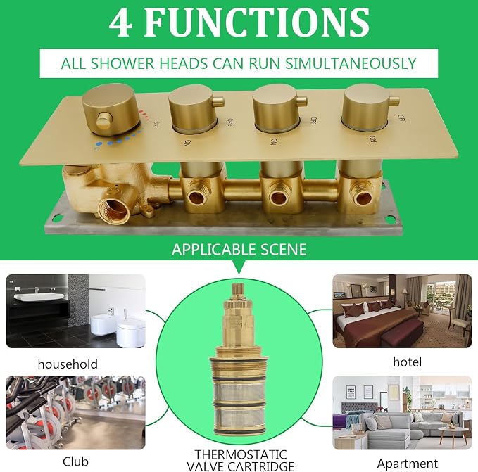 HOMEDEC 3 Function Shower Mixing Valve and Trim Kit, Brushed Gold 3 Ways - Image 7