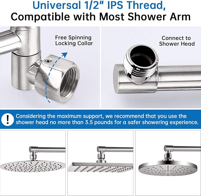 G-Promise 16 Inch Shower Head Extension Arm, Solid Brass Height & Angle - Image 3