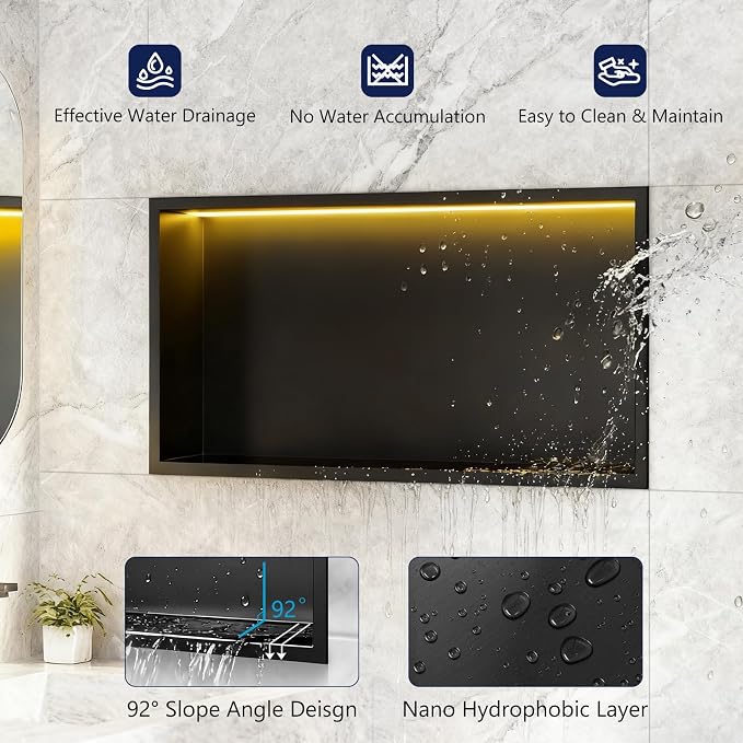 24" X 12" RGB LED Shower Niche No Tile Needed, 304 Stainless Steel Shower Niche - Image 5