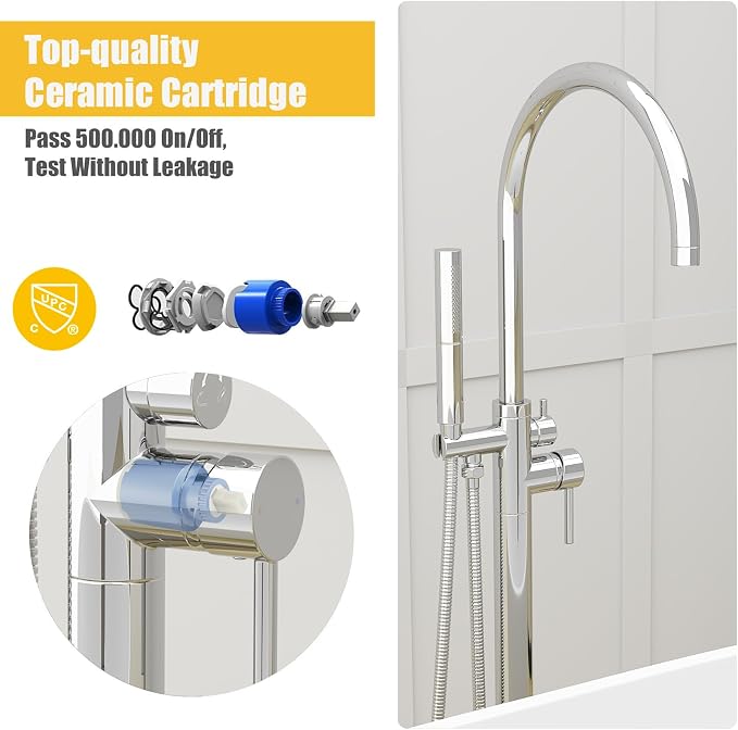 BESy Freestanding Bathtub Faucet Tub Filler Free Standing Floor Mount Stand - Image 4