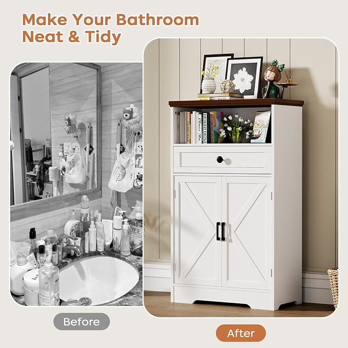 White Floor Cabinet, Farmhouse Storage Cabinet - Image 4