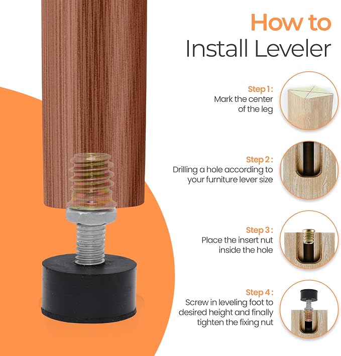 M8 Rubber Adjustable Furniture Leveler，8 Pack Leveling Feet Screws in Threaded - Image 6