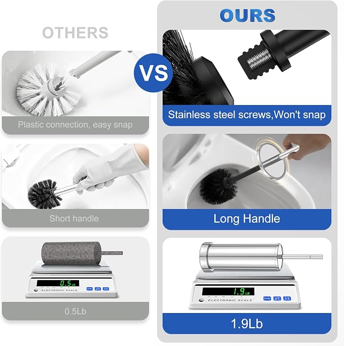 304 Stainless Steel Toilet Brush and Holder Set, Heavy Duty Toilet Bowl Brush - Image 6
