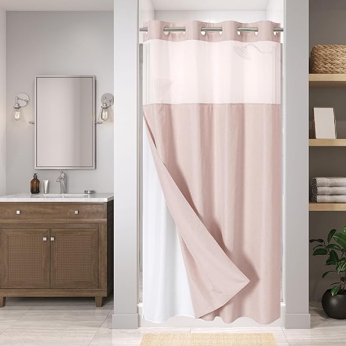 Stall No Hooks Needed Linen Textured Shower Curtain by EACHOPE