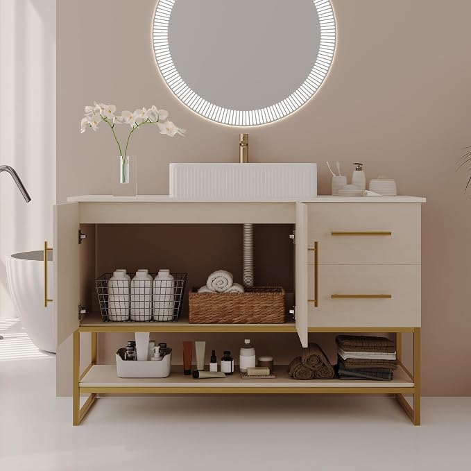 47.2" Bathroom Vanity with Sink Combo Set, Solid Wood Frame Bathroom Storage - Image 5