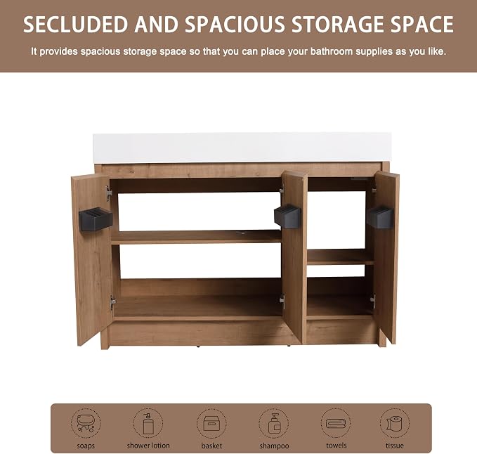 48 Inch Bathroom Vanity with Sink, Freestanding Bathroom Vanity with Middle - Image 4