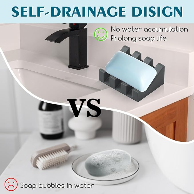 Silicone Soap Dish with Drain, Upgrade Double Suction Cups at The Bottom - Image 5