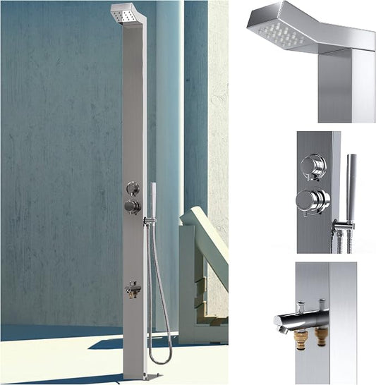 Bondi Silver ADA 316 Marine Grade Stainless Steel Outdoor Shower Panel-No Rust! by NoWorriesProducts