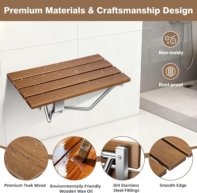 20'' Folding Shower Seat Wall Mounted, Folding Shower Bench - Image 4