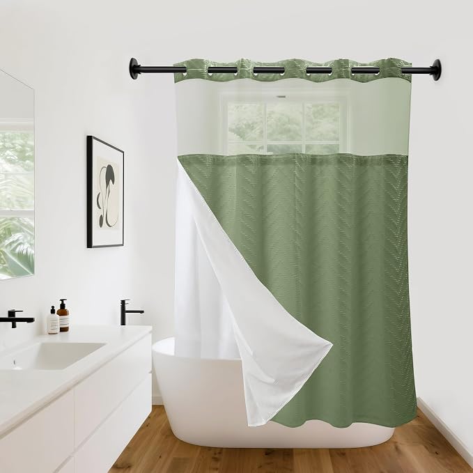 Hookless Shower Curtain with Snap in Liner 71" x 74" Double-Layer Waterproof by %EF%BC%B9%EF%BC%A7%EF%BC%A8%EF%BC%BA%EF%BC%B9%EF%BC%A7