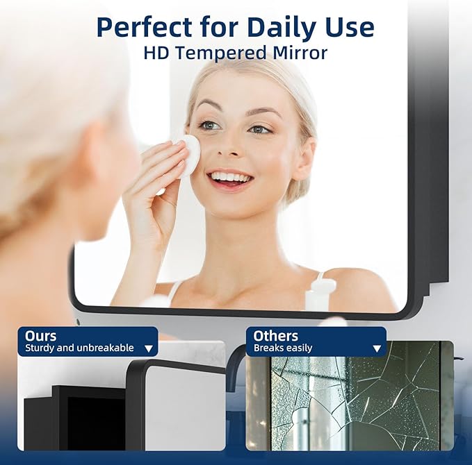 Medicine Cabinet with Mirror, 20x26 Inch Black Bathroom Mirrored Cabinet - Image 6