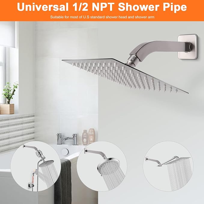 HarJue Shower Arm with Flange and Teflon Tape, Wall Mounted Square Shower Pipe - Image 4