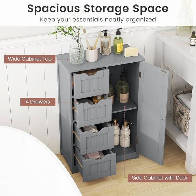 Tangkula Bathroom Floor Cabinet, Freestanding Storage Cabinet - Image 6