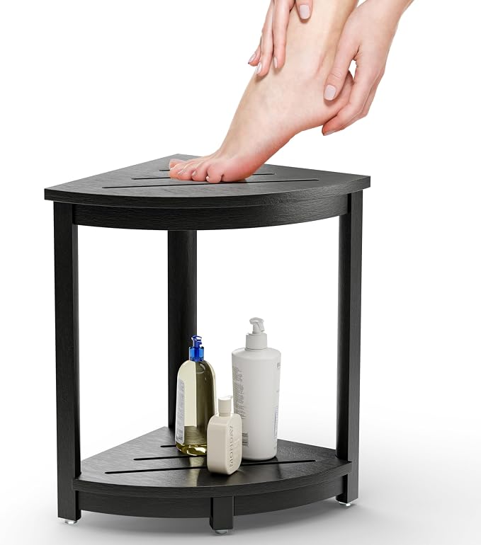 HOLANA 18" Wood Corner Shower Bench & Corner Shower Stool by HOLANA