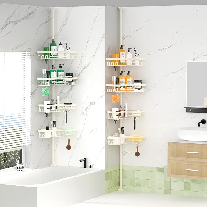 Corner Shower Caddy Tension Pole, 4-Tier Adjustable Corner Shower Caddy - Image 7