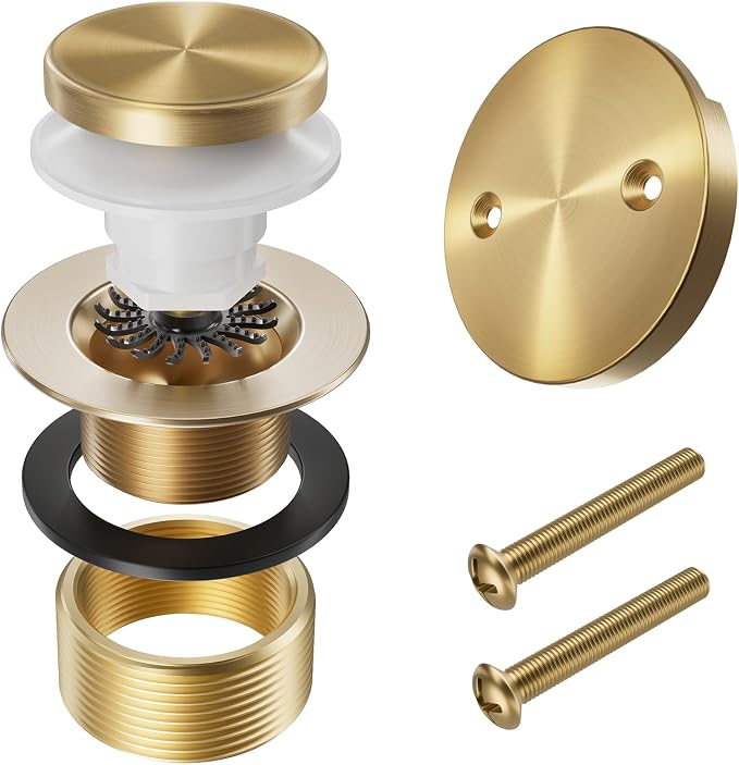 Champagne Bronze Bathtub Drain Stopper and Overflow Kit, Solid Brass Tip-Toe by Yaseingoo