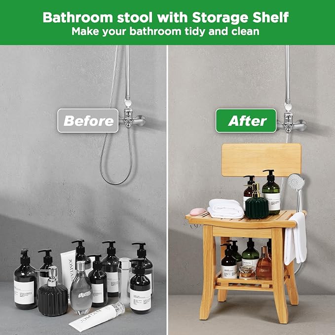 Ollieroo Two-Tier Bamboo Shower Chair - Image 8