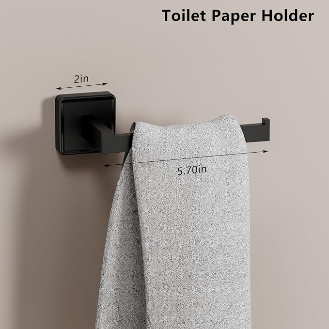 5-Pieces Matte Black Bathroom Hardware Accessories Set, SUS304 Stainless Steel - Image 8