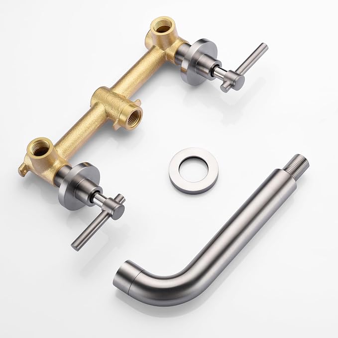 SUMERAIN Wall Mount Tub Faucet Brushed Nickel 3 Hole Bathtub Filler Faucet - Image 7