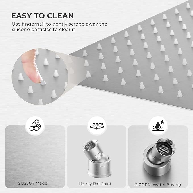 12 Inch Rain Shower Head, 1/16" Ultra Thin, Waterfall Full Body Coverage - Image 6