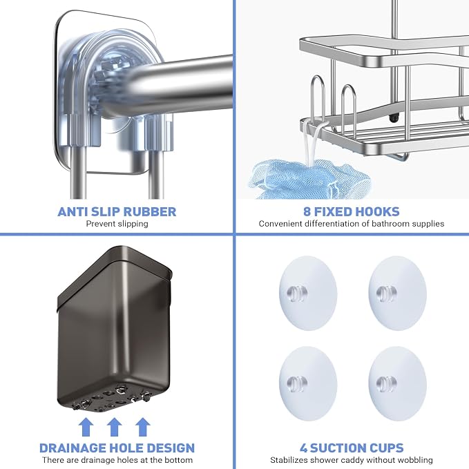Hanging Shower Caddy Bathroom Organizer: Rustproof Shower Shelf Racks Over - Image 5