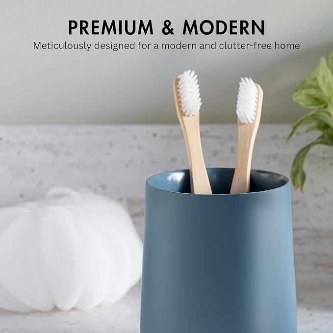 Matte Blue Toothbrush and Toothpaste Holder and Cup - Image 2