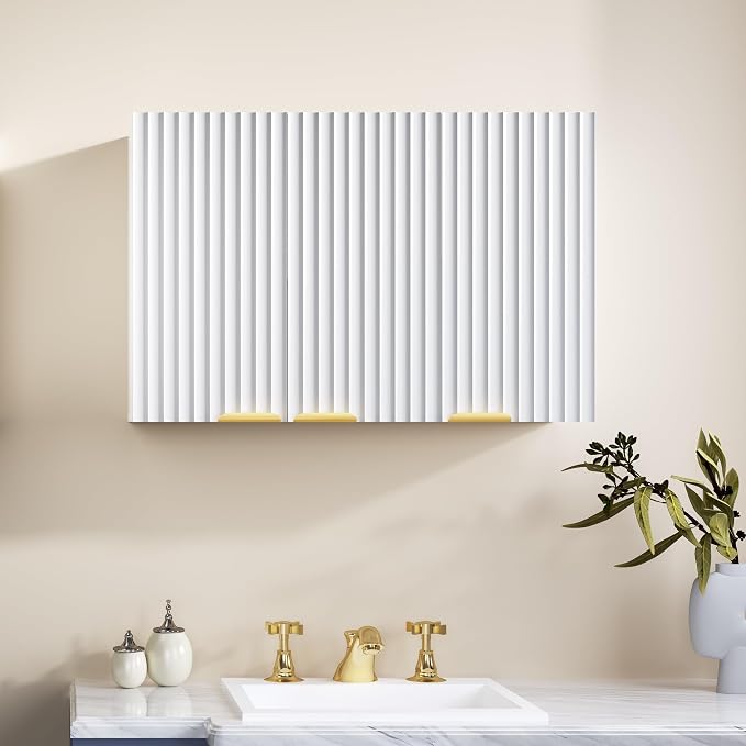 ChooChoo 3-Door Bathroom Wall Cabinet, Fluted Kitchen Wall Cabinet - Image 9