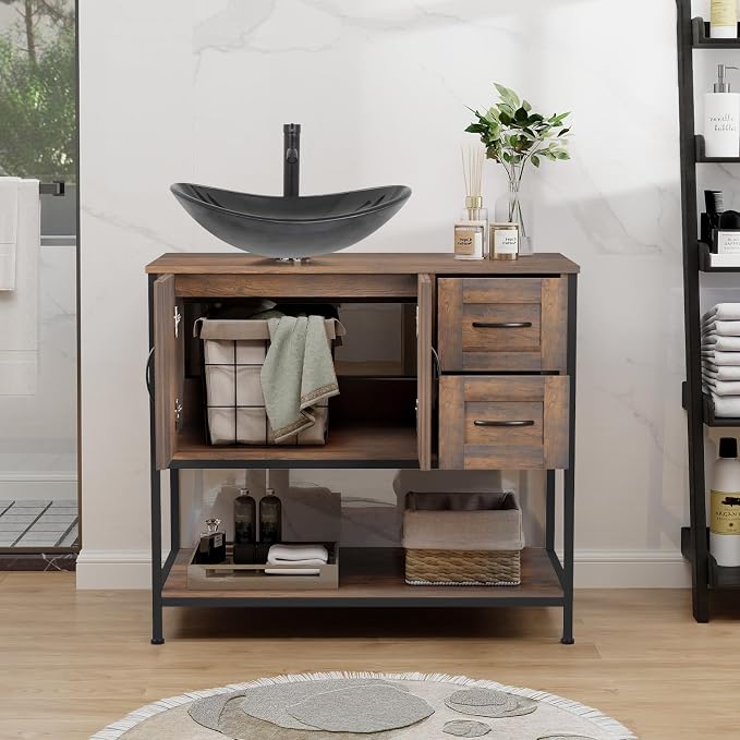 YOURLITE Bathroom Vanity, Rustic Brown Modern Wood Cabinet - Image 2