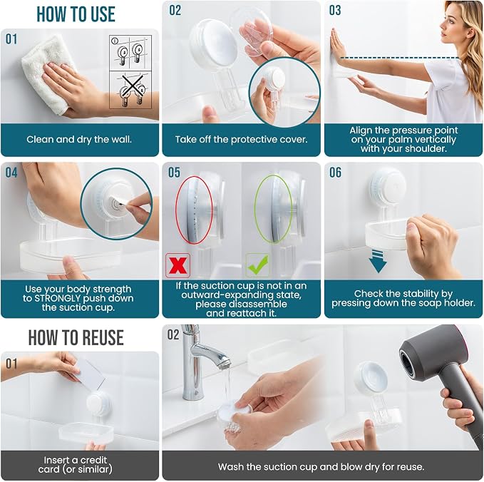 TAILI Soap Dish Bar Holder Suction Cup, Soap Saver - Image 5