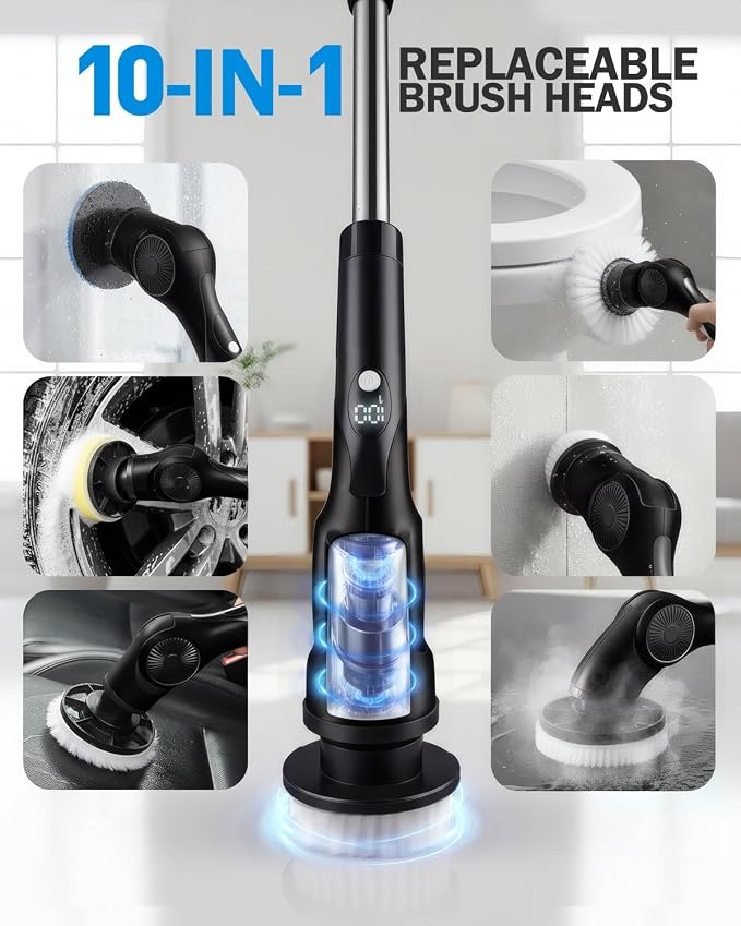 Electric Spin Scrubber, 3-Speed Cordless Shower Scrubber - Image 6