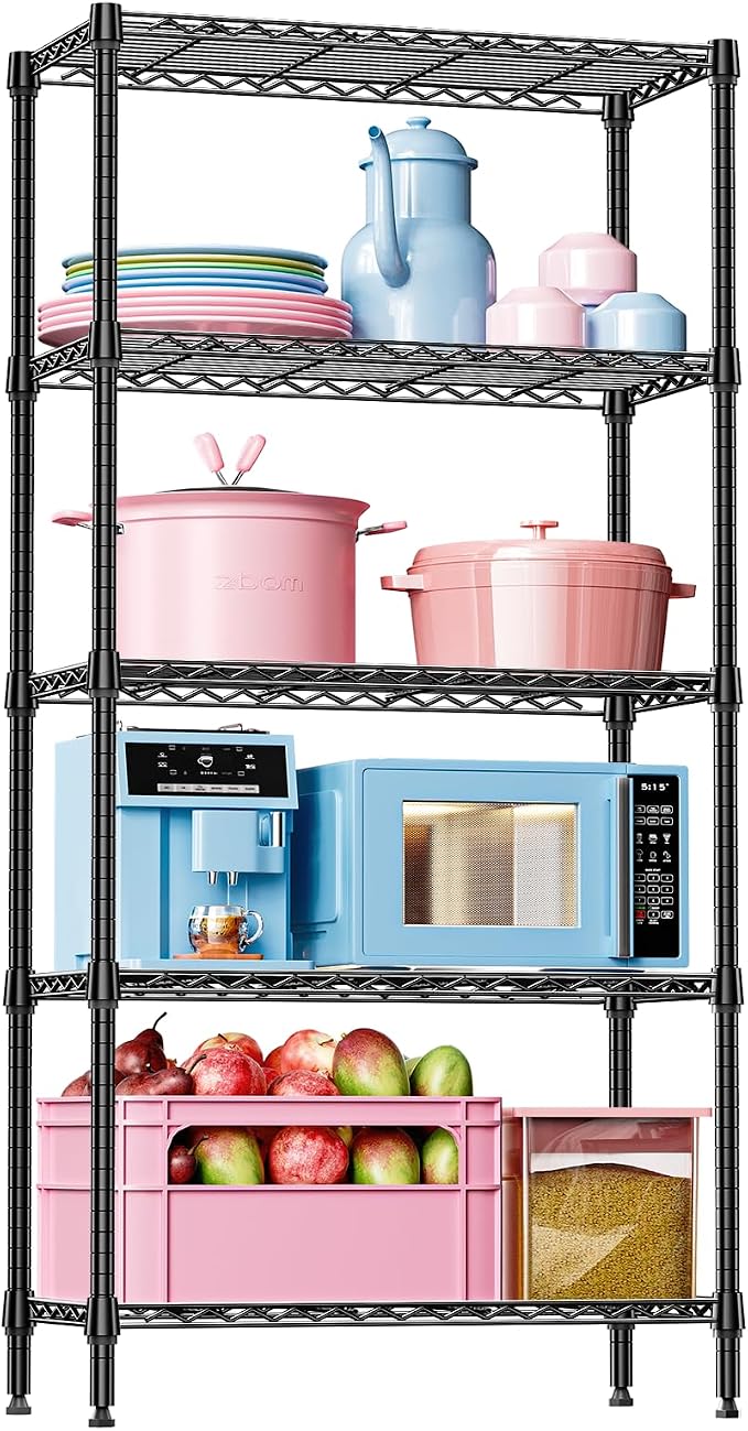 IZEUK 5 Tier Black Metal Storage Shelves, Heavy Duty Adjustable Wire Shelving by IZEUK