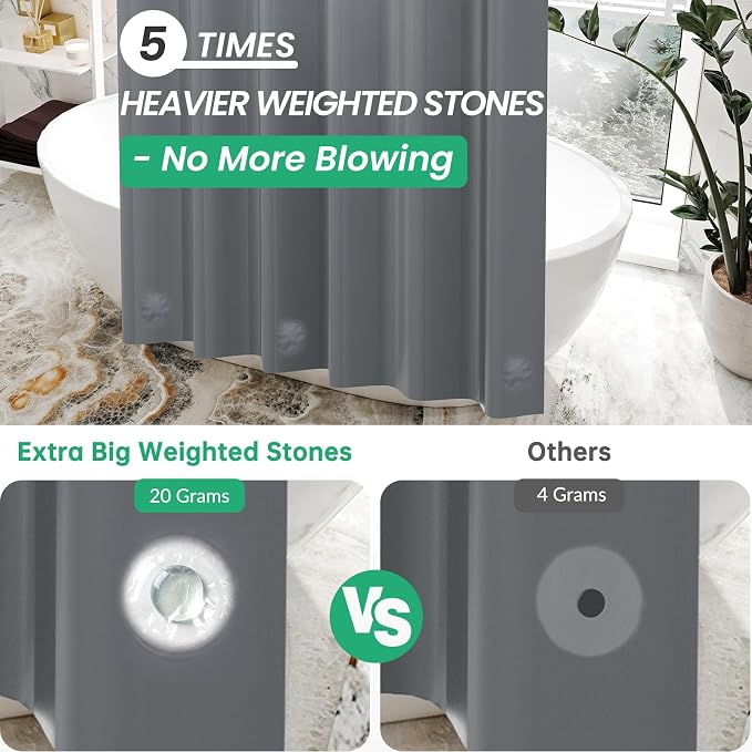 AmazerBath Dark Grey Shower Curtain Plastic, PEVA Shower Curtain Heavy Duty - Image 2